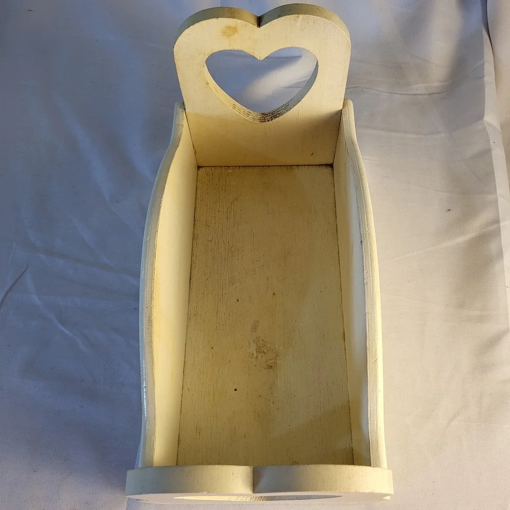 Vintage Handpainted Wooden Caddy Hearts Cottagecore 12